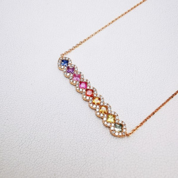 Collier Rainbow Divin Saphirs Diamants Ligne Vendôme Or Rose 750 - 18 carats