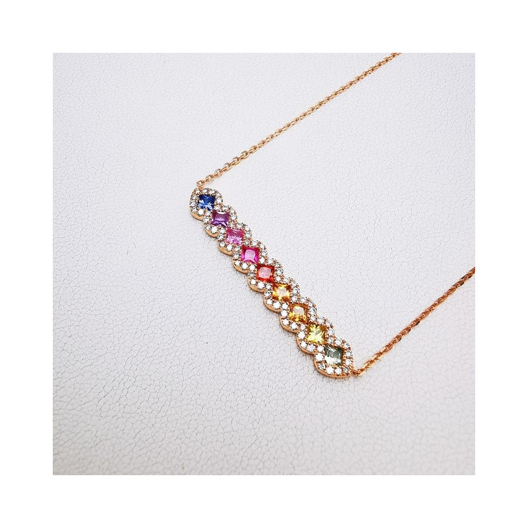 Collier Rainbow Divin Saphirs Diamants Ligne Vendôme Or Rose 750 - 18 carats