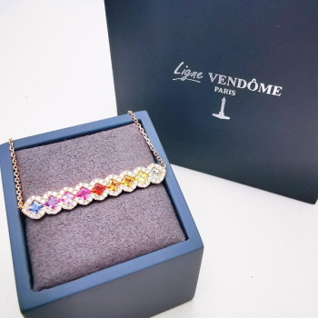 Collier Rainbow Divin Saphirs Diamants Ligne Vendôme Or Rose 750 - 18 carats