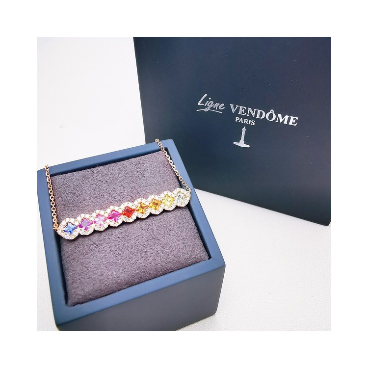Collier Rainbow Divin Saphirs Diamants Ligne Vendôme Or Rose 750 - 18 carats