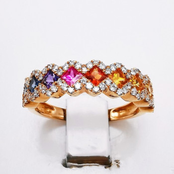 Bague Rainbow Divin Saphirs Diamants Ligne Vendôme Or rose 750 - 18 carats