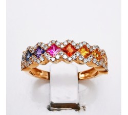 Bague Rainbow Divin Saphirs Diamants Ligne Vendôme Or rose 750 - 18 carats