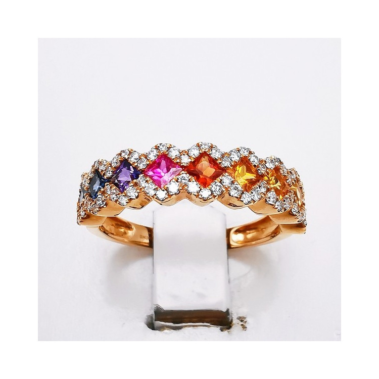 Bague Rainbow Divin Saphirs Diamants Ligne Vendôme Or rose 750 - 18 carats