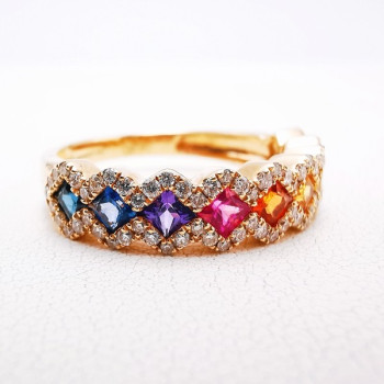 Bague Rainbow Divin Saphirs Diamants Ligne Vendôme Or rose 750 - 18 carats