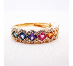 Bague Rainbow Divin Saphirs Diamants Ligne Vendôme Or rose 750 - 18 carats