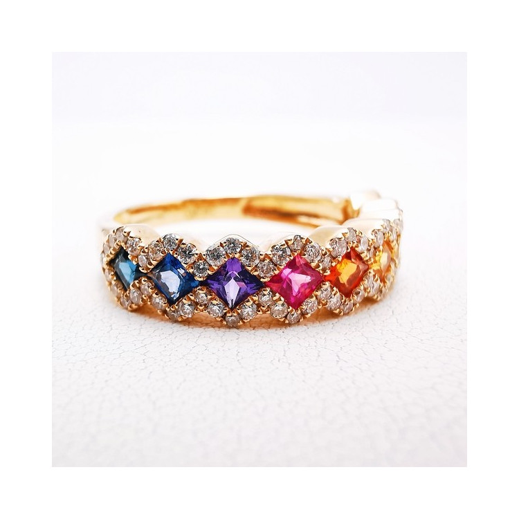 Bague Rainbow Divin Saphirs Diamants Ligne Vendôme Or rose 750 - 18 carats