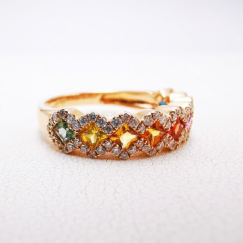 Bague Rainbow Divin Saphirs Diamants Ligne Vendôme Or rose 750 - 18 carats