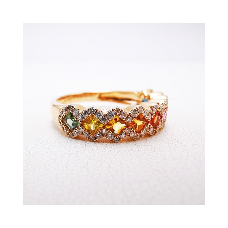 Bague Rainbow Divin Saphirs Diamants Ligne Vendôme Or rose 750 - 18 carats