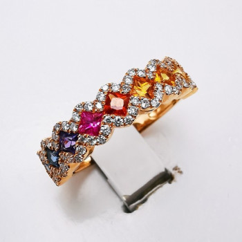 Bague Rainbow Divin Saphirs Diamants Ligne Vendôme Or rose 750 - 18 carats