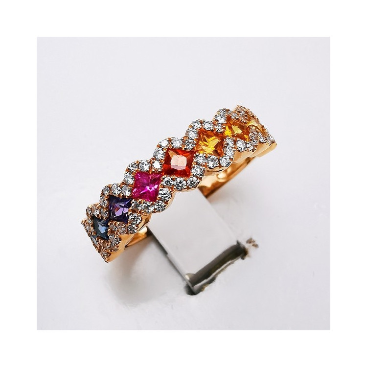 Bague Rainbow Divin Saphirs Diamants Ligne Vendôme Or rose 750 - 18 carats