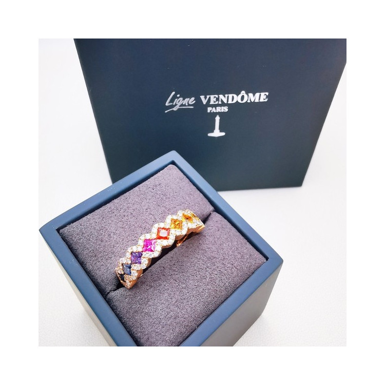 Bague Rainbow Divin Saphirs Diamants Ligne Vendôme Or rose 750 - 18 carats