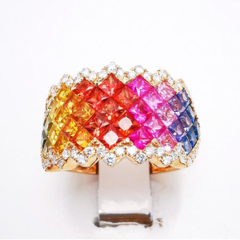 Bague Rainbow Divin XL Saphirs Diamants Ligne Vendôme Or rose 750 - 18 carats