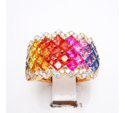 Bague Rainbow Divin XL Saphirs Diamants Ligne Vendôme Or rose 750 - 18 carats