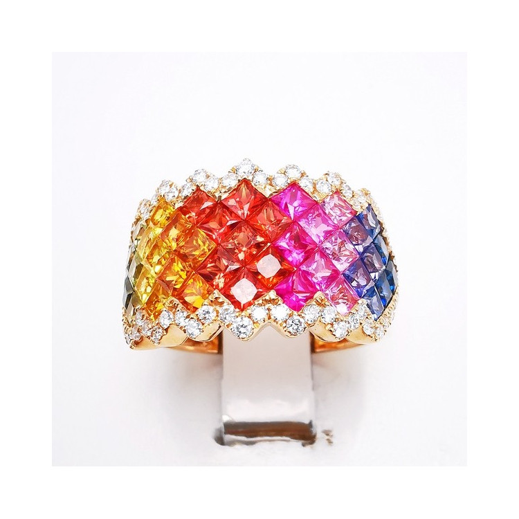 Bague Rainbow Divin XL Saphirs Diamants Ligne Vendôme Or rose 750 - 18 carats