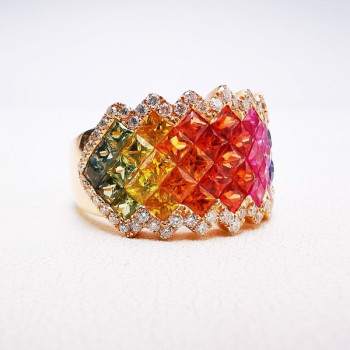 Bague Rainbow Divin XL Saphirs Diamants Ligne Vendôme Or rose 750 - 18 carats