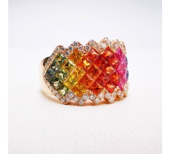 Bague Rainbow Divin XL Saphirs Diamants Ligne Vendôme Or rose 750 - 18 carats