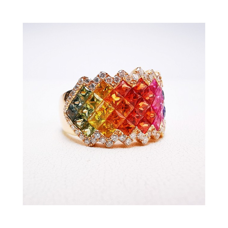 Bague Rainbow Divin XL Saphirs Diamants Ligne Vendôme Or rose 750 - 18 carats