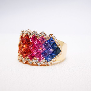 Bague Rainbow Divin XL Saphirs Diamants Ligne Vendôme Or rose 750 - 18 carats
