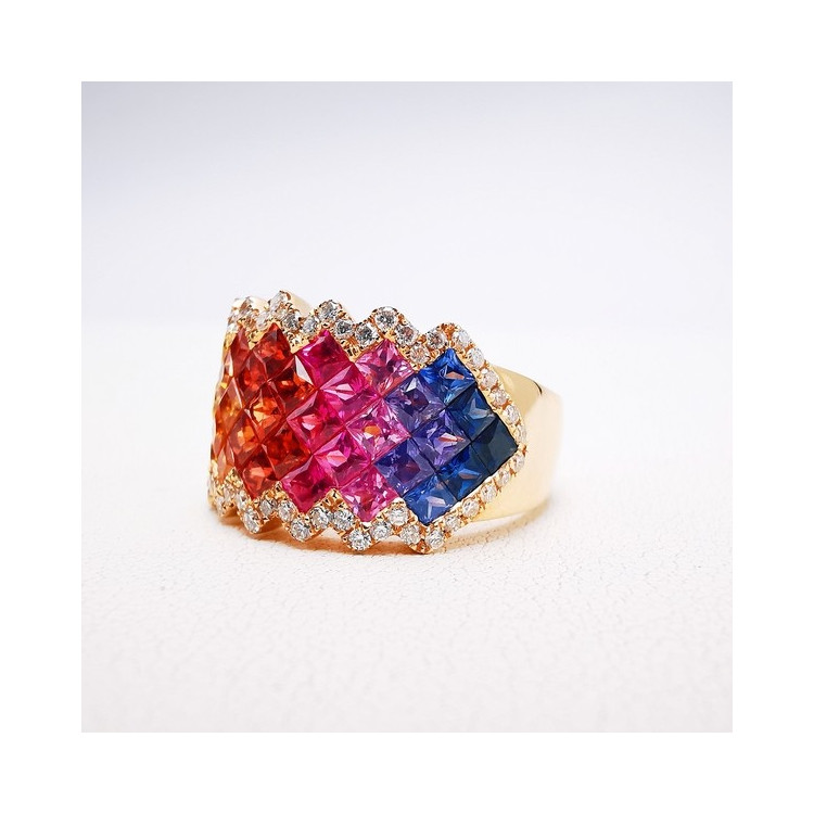Bague Rainbow Divin XL Saphirs Diamants Ligne Vendôme Or rose 750 - 18 carats