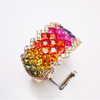 Bague Rainbow Divin XL Saphirs Diamants Ligne Vendôme Or rose 750 - 18 carats