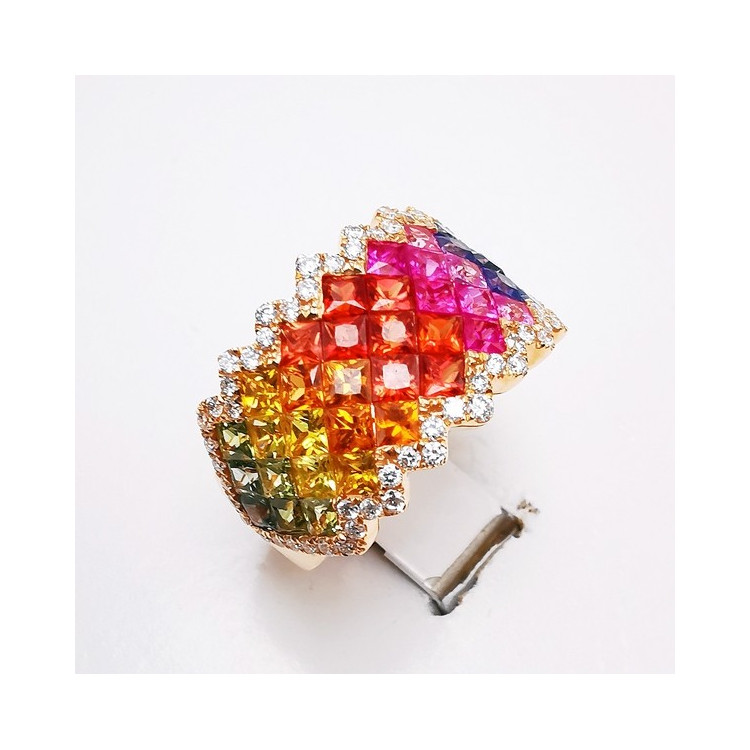 Bague Rainbow Divin XL Saphirs Diamants Ligne Vendôme Or rose 750 - 18 carats
