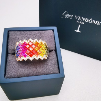 Bague Rainbow Divin XL Saphirs Diamants Ligne Vendôme Or rose 750 - 18 carats