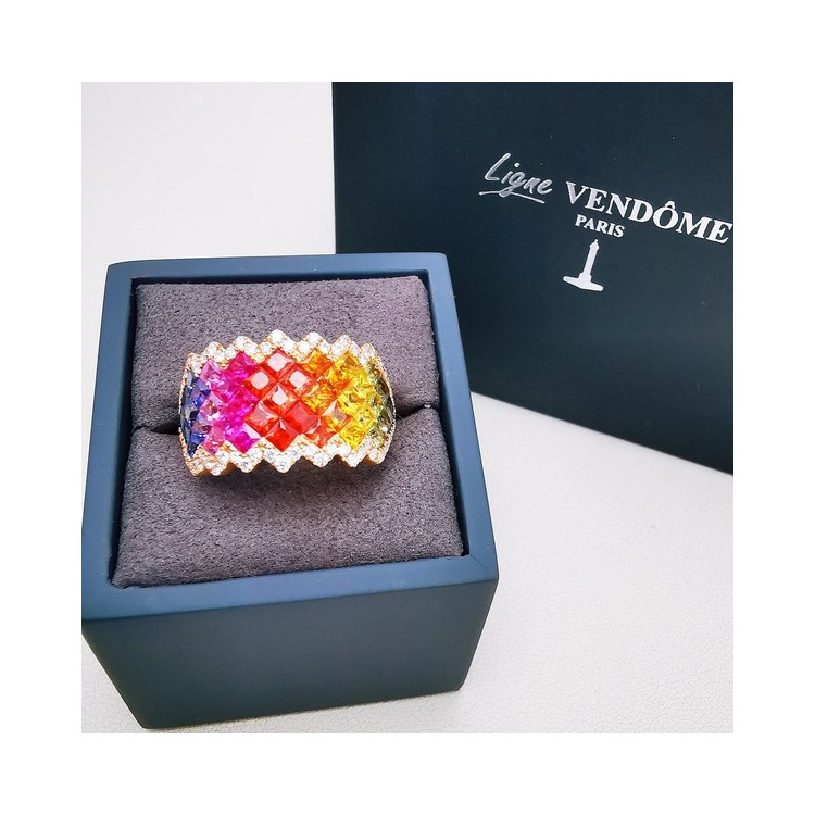 Bague Rainbow Divin XL Saphirs Diamants Ligne Vendôme Or rose 750 - 18 carats