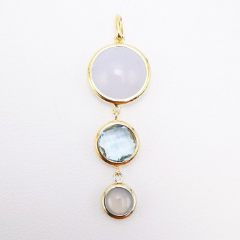 Pendentif Calcédoine et Topaze Or Jaune, Blanc et Rose 750 - 18 carats