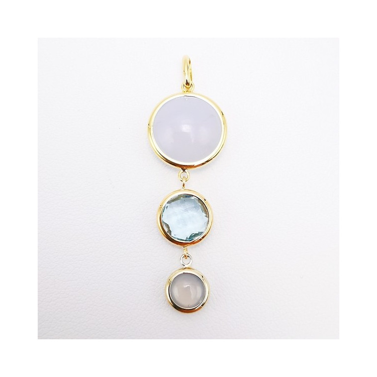 Pendentif Calcédoine et Topaze Or Jaune, Blanc et Rose 750 - 18 carats