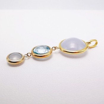 Pendentif Calcédoine et Topaze Or Jaune, Blanc et Rose 750 - 18 carats
