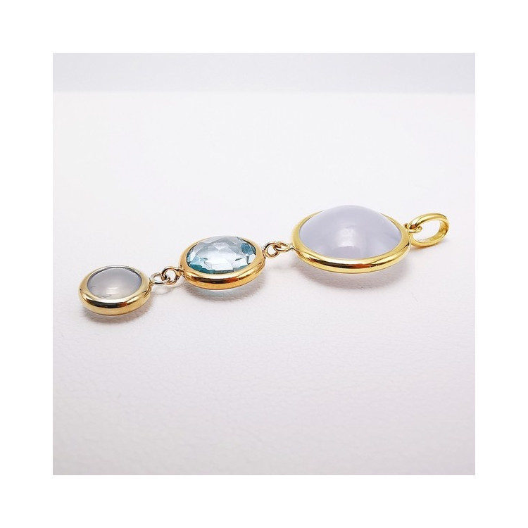 Pendentif Calcédoine et Topaze Or Jaune, Blanc et Rose 750 - 18 carats