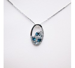 Collier "Blue Ice" Topazes Diamants Or Blanc 750 - 18 carats
