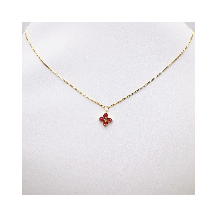 Collier Rubis Diamant Or Jaune 750 - 18 carats