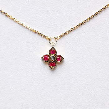 Collier Rubis Diamant Or Jaune 750 - 18 carats