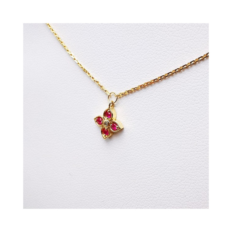 Collier Rubis Diamant Or Jaune 750 - 18 carats