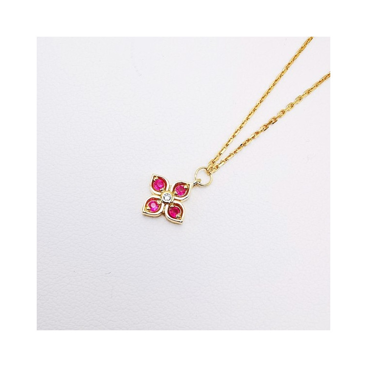 Collier Rubis Diamant Or Jaune 750 - 18 carats