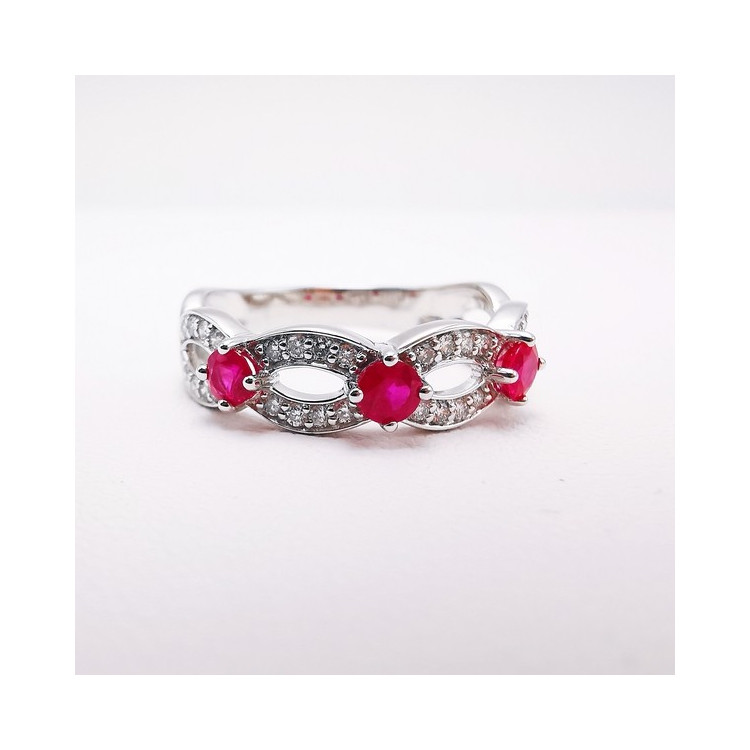 Bague Rubis Diamants Or Blanc 750 - 18 carats