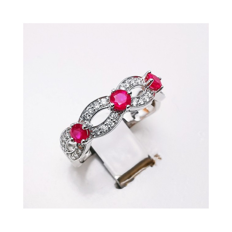 Bague Rubis Diamants Or Blanc 750 - 18 carats