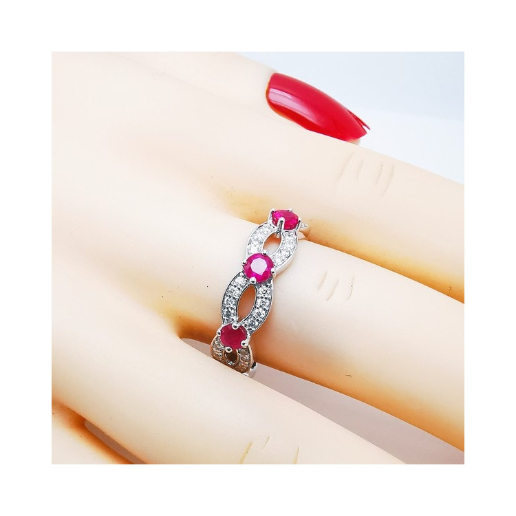 Bague Rubis Diamants Or Blanc 750 - 18 carats
