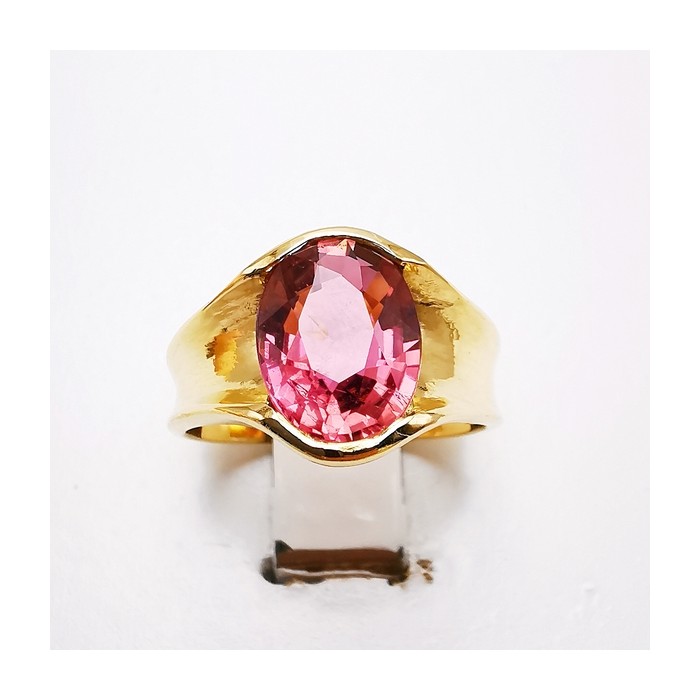Bague Solitaire "Nid Précieux" Tourmaline rose Or Jaune 750 - 18 carats