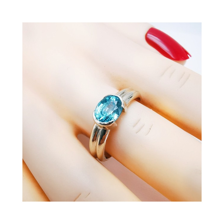 Bague "Cocon Précieux" Zircon Bleu Or Blanc 750 - 18 carats