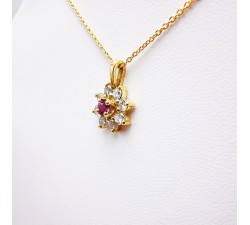 Collier "Lady Glamour" Saphir Rose entourage Diamants Or Jaune 750 - 18 carats