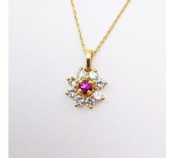 Collier "Lady Glamour" Saphir Rose entourage Diamants Or Jaune 750 - 18 carats