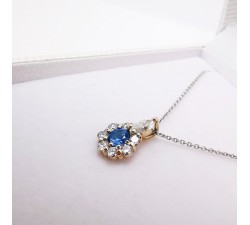 Collier "Lady Marquise" Saphir Bleu entourage Diamants de Synthèse Or Blanc 750 - 18 carats
