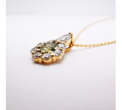 Collier "Lady Marquise" Saphir Vert entourage Diamants de Synthèse Or Rose 750 - 18 carats