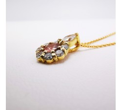 Collier "Lady Marquise" Saphir Rose entourage Diamants de Synthèse Or Jaune 750 - 18 carats