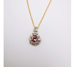 Collier "Lady Marquise" Saphir Rose entourage Diamants de Synthèse Or Jaune 750 - 18 carats