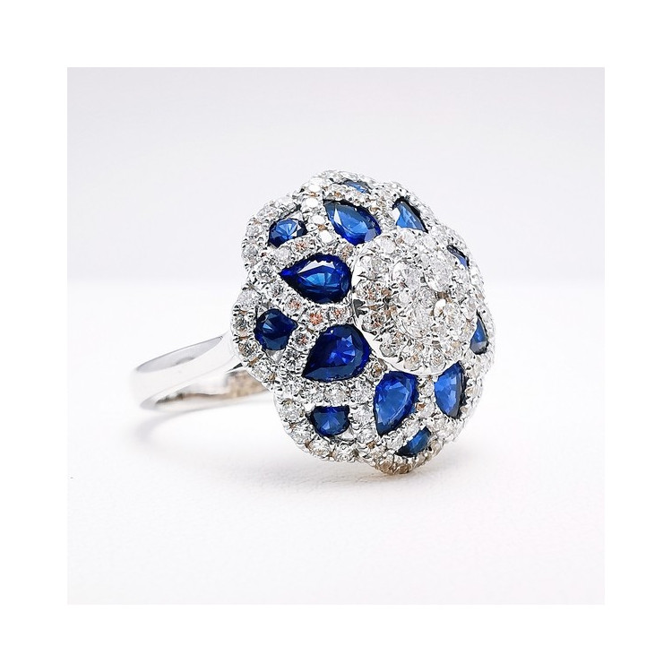 Bague "Empire" Saphirs Diamants Ligne Vendôme Or Blanc 750 - 18 carats