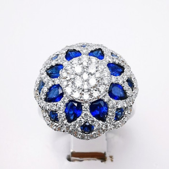Bague "Empire" Saphirs Diamants Ligne Vendôme Or Blanc 750 - 18 carats