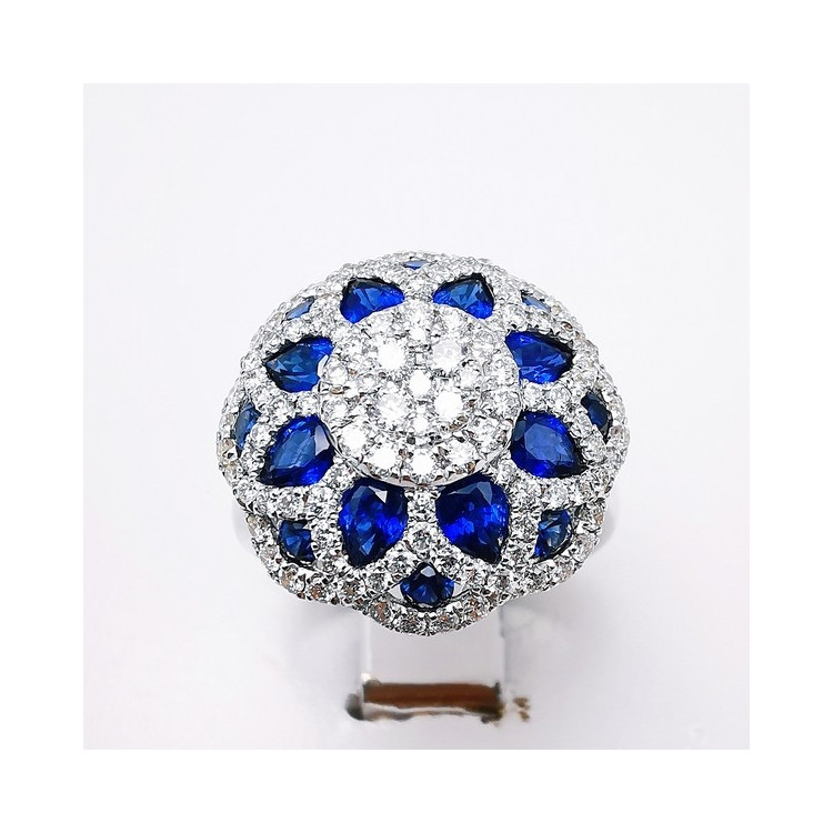 Bague "Empire" Saphirs Diamants Ligne Vendôme Or Blanc 750 - 18 carats